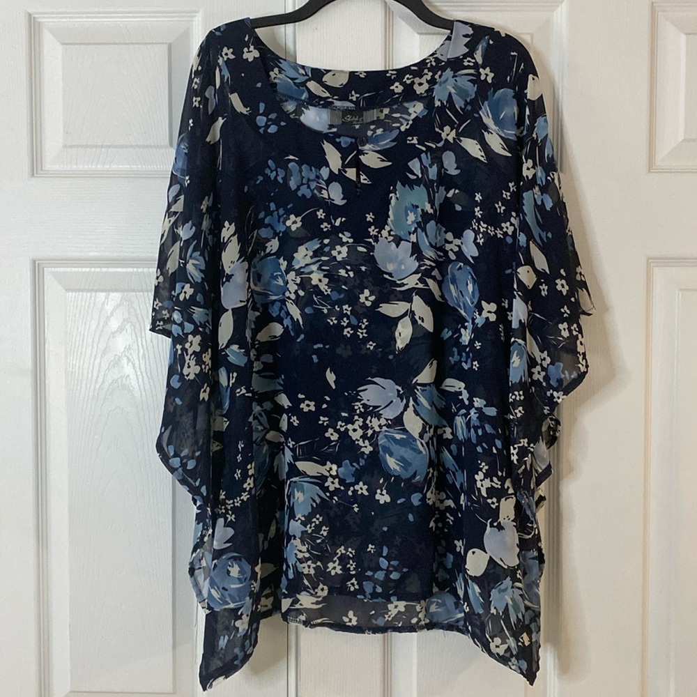 Slinky Brand Navy and Blue Floral Blouse